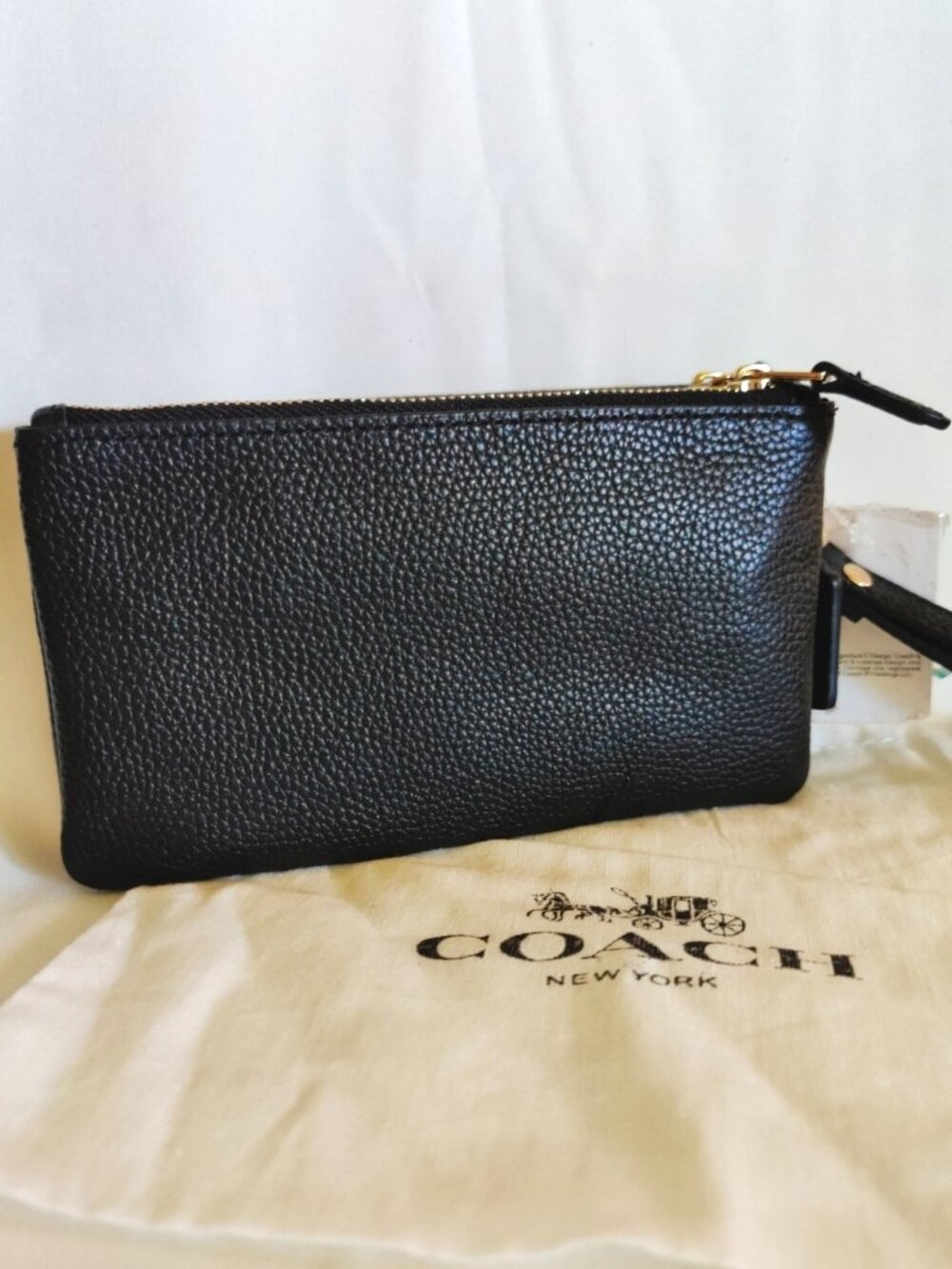 Coach Pebbled Leather Triple Compartment Small Wallet Wristlet in Black, NWT - Picture 7 of 12